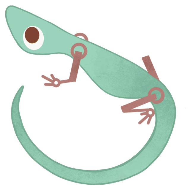 知性のイラスト。緑のトカゲ型ロボ
